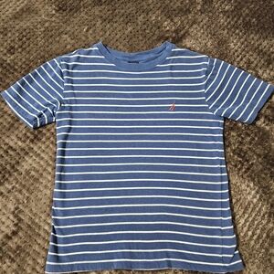 Nautica Blue & White Striped Short Sleeve Tee with Pink Logo